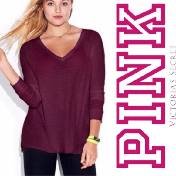 Victoria's Secret PINK | Burgundy Long Sleeve Tee | Size Small - Picture 1 of 8